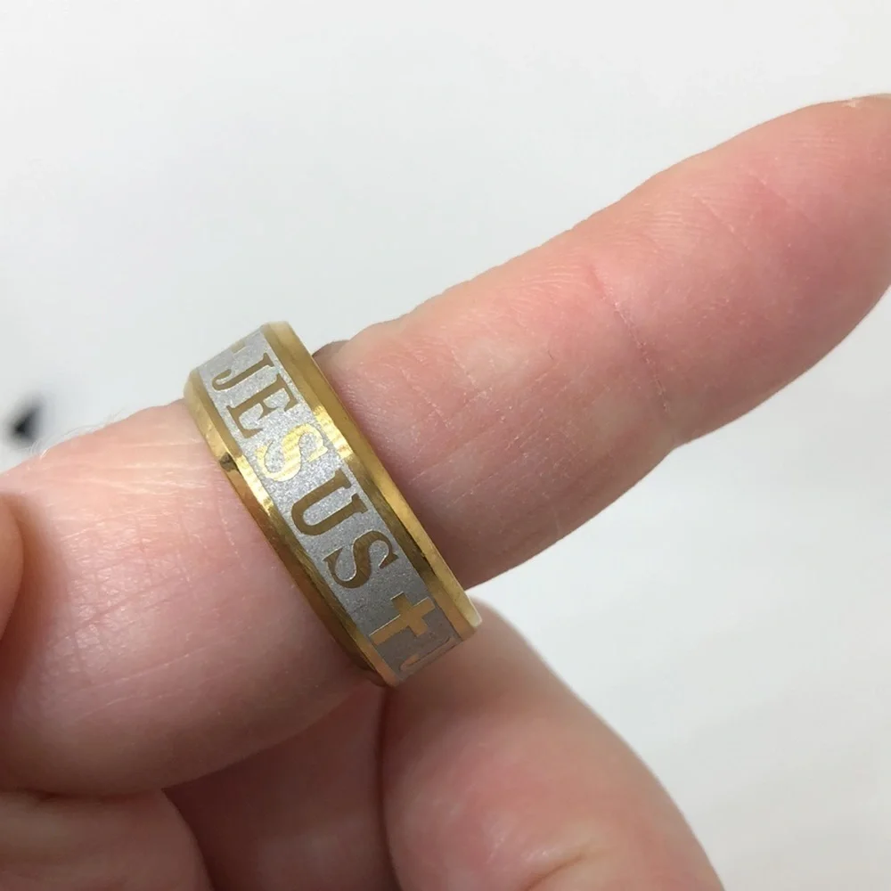 Jesus Cross Metal Alloy Ring Gold Tone Size 11